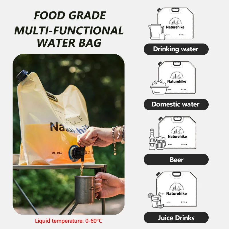 10L Water Bag Outdoor Portable Folding Water Storage Bag Camping Drinking Bucket Food Grade Water Bucket with Valve